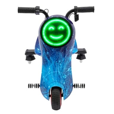 Kinder Elektro-Drift-Scooter, 3 Geschwindigkeiten 180W Drift Trike, mit LED-Licht & Bluetooth – 50kg Tragkraft, Sitz verstellbar 82-92cm für Jungen & Mädchen ab 3 Jahren (Sternenhimmel blau)