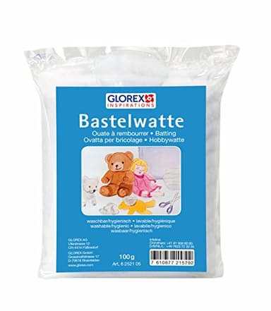 Glorex 6252105 6 2521 5 - Bastelwatte, 100 g, weiß, 100 % Polyester, waschbar und hygienisch, flauschiges Füllmaterial für große Füllungen wie Kissen