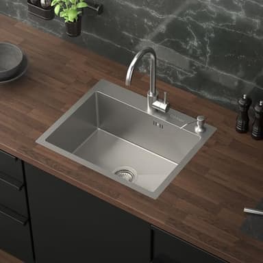 ML-Design Spülbecken Edelstahl 55x45 cm, Küchenspüle Rechteckig, 1 Becken Einbauspüle, Edelstahlspüle mit Ab- und Überlaufgarnitur, Hahnloch & Seifenspender, Einzelbecken mit Siphon, Waschbecken Küche