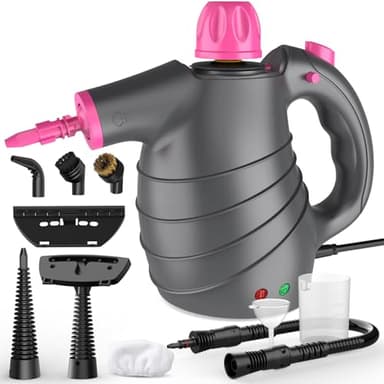 Tragbarer Dampfreiniger, Dampfreiniger Handgerät mit 10 Zubehör 1050 W 3,5 bar Dampfdruck 3 Minuten Heizzeit 450ml Steam Cleaner Handheld, Handdampfreiniger für Boden Polstermöbel Fenster Fliesen Auto