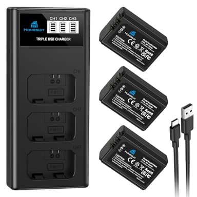 Homesuit NP-FW50 Akku 1300mAh & LCD Ladegerät Kit für Sony Alpha A6000 A6300 A6400 A6500 ZV-E10 7RM2 A7SM2 A7M2 A7II A7RII A7SII A55 A5000 A5100 A3000 RX10 II III IV NEX-3/5/6/7 NEX-F3 (3er-Pack)