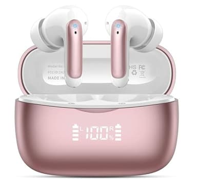 Bluetooth Kopfhörer, HiFi Stereo Kopfhörer Kabellos Bluetooth 5.3 mit 4 ENC Noise Cancelling Mic,56H Kabellose Kopfhörer mit LED-Anzeige, IPX7 Wasserdicht Ohrhörer für Sport und Studium, USB-C