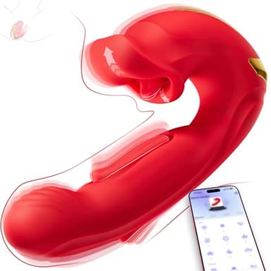 APP Dildo Vibrator Sex Spielzeug für die Frau, Silikon G-Punkt Vibrator mit Klitorisstimulation mit 5 Zungenlecken 7 VibrationModi 7 Schlagmodi, Vibratorensets für Frauen Klitoris Stimulator für Sie