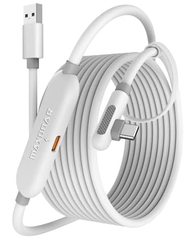 Maxonar Link Kabel mit Ladeanschluss 5m Kompatibel mit Meta Quest 3/Quest 3S/Oculus Quest 2/Pico 4, PC Steam VR Headset Zubehör High Speed 5Gbps USB 3.0 to USB-C Kabel (Weiß)