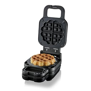 Cloer 6150 Waffelkucheneisen, Waffeleisen für gefüllte Waffeln, Mini Waffeln 11,5 cm Ø oder mit Abstandsring für XXL Füllungen, Antihaftbeschichtung, 800 W, schwarz