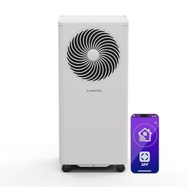 Klarstein Aero Ring Mobiles Klimagerät – 7000 BTU, 3-in-1: Kühlen, Entfeuchten & Ventilator, Smart App & Sprachsteuerung, Für Räume bis 25 m², Energieeffizienz A, R290, Leichtgängige Rollen, Weiß