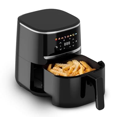 aeco COMPACT AirFryer 4,3 Liter, Heißluftfritteuse mit digitalem Touch-Display, 1500 Watt, 80°-200° einstellbar, 8 Programme, inkl. Rezeptheft