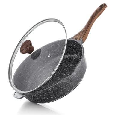 SENSARTE Antihaft Pfanne 28cm, Tiefe Bratpfanne mit Deckel, Schweizer Granitbeschichtung Kochpfanne Gesunde Steinpfanne Kochgeschirr Kochpfanne, Induktion Geeignet, PFOA Frei