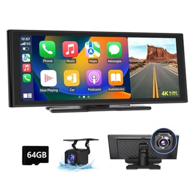 Eonon 10,26 Zoll IPS, einstellbares kabelloses Carplay, Android Auto, Autoradio, einstellbarer Bildschirm, 4K-Frontkamera, 1080P, Rückfahrkamera, Loop-Aufnahme, AUX-Ausgang, Bluetooth, 64G SD-Karte P4