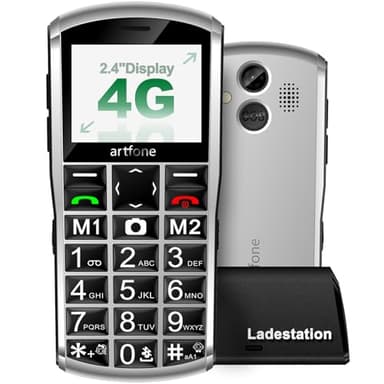 artfone 4G Volte Seniorenhandy ohne Vertrag | große Tasten mobiltelefon für Senioren | 2,4-Zoll einfaches Rentnerhandys testsieger mit Notruftaste und Dual-Nano SIM | Ladestation | Silber