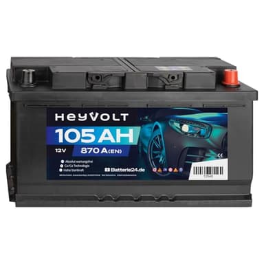 HeyVolt Autobatterie 12V 105Ah 870A Hochleistungs-Blei-Säure-Batterie, Langlebig, Kompatibel mit PKW