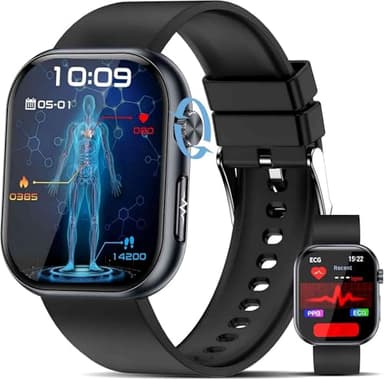 YUPENG Smartwatch Damen Herren mit 𝐄𝐊𝐆/HRV/Harnsäure/𝐁𝐥𝐮𝐭𝐳𝐮𝐜𝐤𝐞𝐫, 1,95" Gesundheitsuhr mit 24H Blutdruck, Herzfrequenz, SpO2, Körpertemperatur, Schlafmonitor, Fitnessuhr für Android/iOS