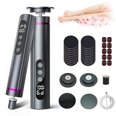 RoserRose 3 in 1 Elektrischer Hornhautentferner, Haarentferner, Nagelfeile, 9 Geschwindigkeiten mit LED-Anzeige, 3 Austauschbaren Wechselköpfen für Fußpflege Hair Remover Maniküre Set, Grau