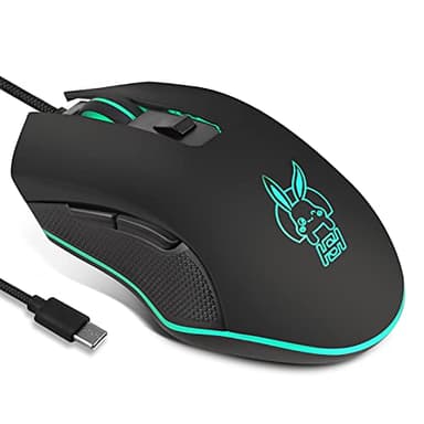 IULONEE Kabelgebundene Gaming-Maus USB C geräuscharmes Klicken 7 Farben Hintergrundbeleuchtung optische Typ-C Gaming-Maus mit 2400 DPI und 6 Tasten für PC Computer Laptop Desktop Mac Schwarz