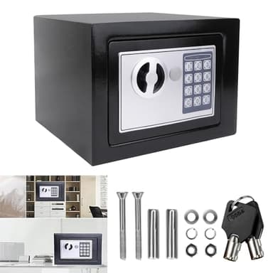 4,6L Tresor klein, Safe Tresor Feuerfest Wasserdicht, Elektronischer Digitaler Safe mit 2×Notschlüssel, Doppelbolzen Verriegelung, Sicherheitsbox, Möbeltresor für Bargeld Schmuck Dokumente, 23x17x17cm