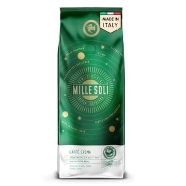 MilleSoli Caffè Crema - Kaffeebohnen geröstet in Sizilien - Traditionelles Langzeitröstverfahren mit perfekter Crema 250g Beutel, besonders säurearm für Vollautomat und Siebträger