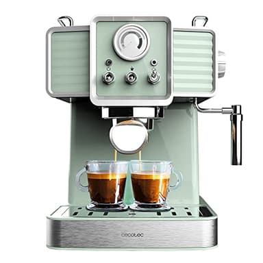 Cecotec Express-Kaffeemaschine Power Espresso 20 Tradizionale Light Green, 1350 W, Espresso und Cappuccino, 20 Bar und Thermoblock, Dampfdüse, Manometer, Vintage-Design, 1,5 Liter Kapazität