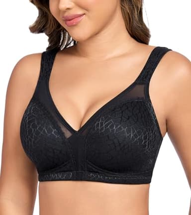 Curyon Minimizer BH Damen Ohne Bügel Große Größen [Cup A-G] Vollschalen Starker Halt Große Brüste Ungepolsterte U-Förmiger Rücken Komfort Soft Elastizität Bügellos Klassische BHS Schwarz 85E