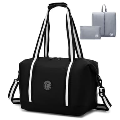 SPAHER Handgepäck Tasche 40x30x25 Eurowings Faltbare Reisetasche Sporttasche Groß Weekender Damen Herren Gym Fitness Bag Tasche wasserdichte Duffle Bag Hand Luggage Schwimmtasche Schwarz
