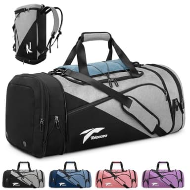 Tolaccea Sporttasche Rucksack für Herren Damen, 45-63L Erweiterbar Sporttaschen Groß mit Schuhfach Nassfach Laptopfach,Reisetasche Trainingstasche für Gym,Reise,Schwimmen,Sauna,fußball(Grau)