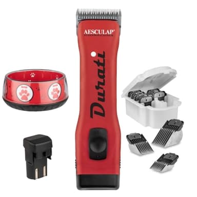 EHASO AESCULAP Profi Hundeschermaschine Set Durati Speed mit Scherk. + Hundenapf + Aufschiebekammset (Rot)