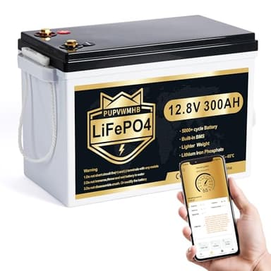 PUPVWMHB 12V 300Ah MINI LiFePO4 Lithium Batterie, Bluetooth Lithium Batterie, 200A BMS, bis zu 15000 Zyklen, Max.3840Wh Energie mit Low Temp Cut off, perfekt für RV, Solar, Trolling Motor