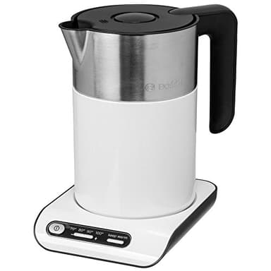 Bosch kabelloser Wasserkocher TWK8611P, Abschaltautomatik, Überhitzungsschutz, Temperaturwahl, Warmhaltefunktion, 1,5 L, 2400 W, weiß
