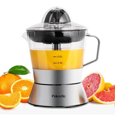 Pukomc Elektrische Zitruspresse, Orangenpresse mit 40 Watt leistungsstarkem und leisem Motor,Zitronenpresse mit Edelstahl 1 L, Kontrolle des Fruchtfleischs, Zitruspresse für Grapefruit und Zitronen.