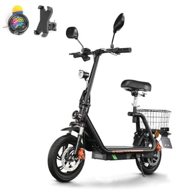TWOFISH E Scooter mit Straßenzulassung(EEC), Elektroroller für Erwachsene mit 48V 13Ah Akku, 30 km Reichweite, Elektro Scooter mit 12 Zoll Reifen, 3 Geschwindigkeiten, M5-PRO-E (Schwarz)
