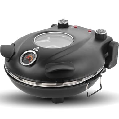 Klaif Elektrischer Pizzaofen, 420 °C, 1200 Watt, 5 Temperaturstufen separat einstellbar, Platte aus feuerfestem Stein mit 31 cm