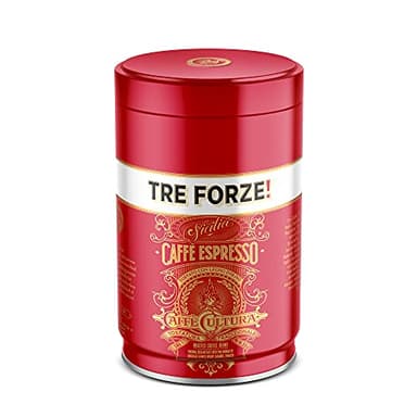 TRE FORZE! Espresso Caffè 250g in hochwertiger Dose - Espresso Bohnen Traditionelle Röstung über Olivenholzfeuer In Handarbeit - Premium Kaffeebohnen für Vollautomat und Siebträger