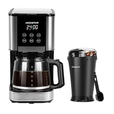 Aigostar Kaffeemaschine mit Mahlwerk, Filterkaffeemaschine+ Elektrische Kaffeemühle (14 Tassen, 1000W, 24h Programmierbar, 2 Stärkeebenen, Warmhaltefunktion)& (60g, 200W, Elektrische Propellermühlen)