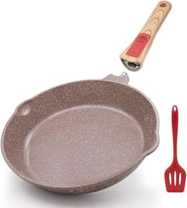 AIKENBBKK Antihaft-Keramikbeschichtung Bratpfanne 28 cm, gesunde Keramik Pfanne mit abnehmbarem Griff, Backofenfest, PFAS PFOA & PTFE frei(Braun)