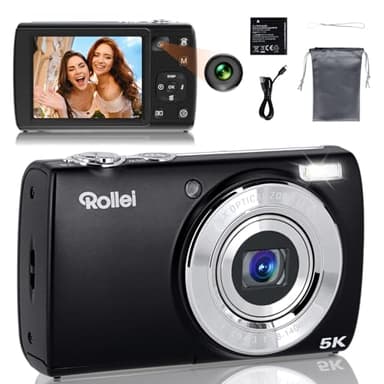 Rollei Powerflex Compact Digitalkamera, 64MP 5K Fotoapparat mit Dual-Kamera 5X Digitalzoom AutoFocus Fotokamera mit 2,8“ Touch-Display Tragbar Kompaktkamera Schwarz, Digital-Kamera-Fotoapparat-Camera