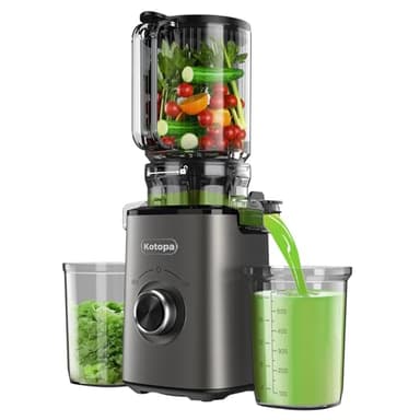 Kotopa Entsafter Gemüse und Obst, Slow Juicer mit 120 MM XL-Einfüllschacht, 600 mL Saftbehälter, Elektrische Kaltpress Saftpresse für Familien, Gesundheitsbewusste, Einfache Reinigung(Grau)