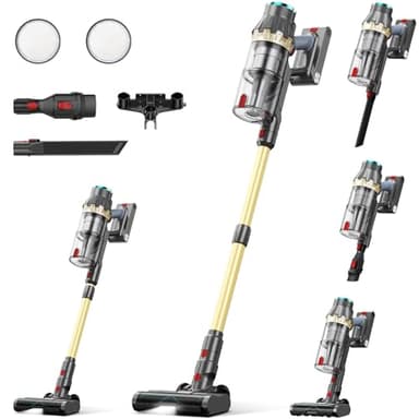 Linkifly Akku Staubsauger, 48000pa/550W/70Mins Staubsauger Kabellos mit Anti-Tangle-Bürste und bürstenlosen Motor, Akkustaubsauger mit Selbststehende, LED Touchscreen, Für Hartböden Teppich Tierhaare