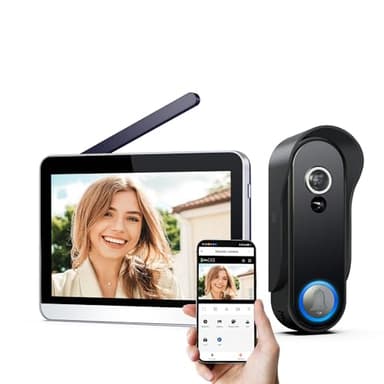 SIMBAILAI 7 Zoll WLAN Kabellose Video Türsprechanlage mit Kamera,Vollständiger Touchscreen,1080p HD,Bewegungssensor(PIR),160° Weitwinkel-Kamera,Snapshot,Nachtsicht,Drahtlose Türklingel,Tuya APP