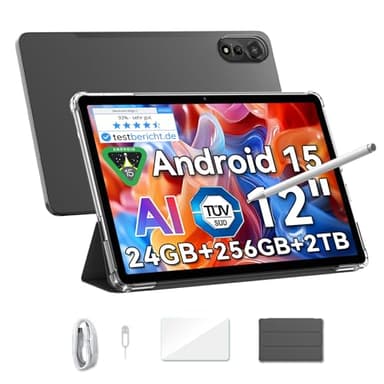 Blackview Mega2 Android 15 Tablet 12 Zoll,24GB RAM+256GB ROM(2TB TF),2K FHD Großes Display Gaming Tablets,Dual 4G LTE+5G WiFi,Octa Core T615,9000 mAh Akuu,WideVine L1/Dual Kamera/Face ID/GPS/PC/Hülle