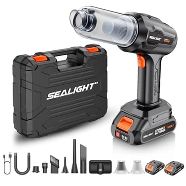 SEALIGHT Handstaubsauger,21000Pa 9-in-1 Handstaubsauger Akku,Superstarke Saugkraft, Autostaubsauger mit Aufbewahrungsbox für Auto, Haus, Büro und Tierhaarreinigung (Schwarz)