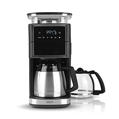 BEEM FRESH-AROMA-PERFECT III Filterkaffeemaschine mit Mahlwerk - Duo | Mit Thermos- & Glaskanne | Aroma-Plus-Funktion | 24-H-Timer | 1000 W | für bis zu je 10 Tassen [Edelstahl]