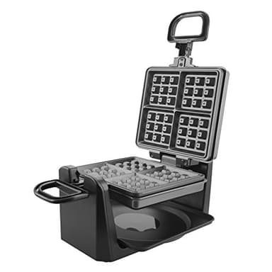 Emerio drehbares Waffeleisen für 4 belgische Waffeln zugleich, mit professioneller Dreh-Funktion, antihaftbeschichtete Platten, Temperaturregler, 1000 Watt, "gut" getestet, Silber, WM-110984.4