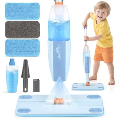 Dreamon Putzset für Kinder – Wischmopp mit Sprühfunktion mit echtem Wassersprüher & 3 waschbaren Pads – Montessori Spielzeug ab 3 Jahre – Ideal Für Rollenspiel & Geburtstag, Blau