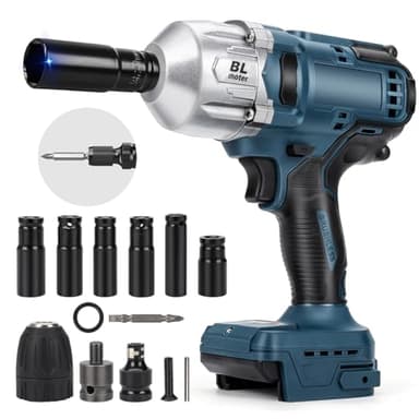 1000Nm Akku Schlagschrauber Kompatibel mit Bosch Professional 18V System GBA/GBA ProCORE AMPShare 18V Akku, 1/2 Zoll Bürstenloser Drehschlagschrauber Schraubenschlüssel mit 6 Stecknüsse (Ohne Akku)