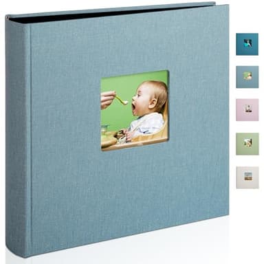 Leinen Fotoalbum zum Selbstgestalten Groß Fotobuch zum Einkleben im Format 30x30.5 cm hat 120 (60Blatt) säurefreien schwarze Seiten (200g/m²), Cyan-blau