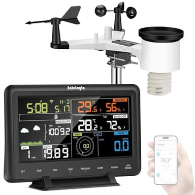 Sainlogic Profi Wetterstation WLAN - 7 in 1 Mit Regenmesser Und Windmesser, Kabellos Drinnen draußen,Internet Wetterstation Mit Regenmesser with Windgeschwindigkeit