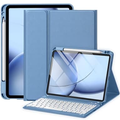 drivego Hülle mit Tastatur für iPad Air 11 Zoll M3 2025 M2 2024/Air 5 Generation 2022 4 Gen 2020 10,9 Zoll, Magnetische Anti-Detach Tastatur Hülle mit Stifthalter, QWERTZ Layout Keyboard, Blau