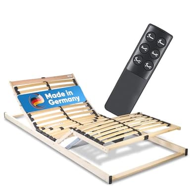 RehaSleep Komfort Lattenrost elektrisch verstellbar 90x200 – 28 Birkenholzleisten für erholsamen Schlaf – 100 Nächte Probeschlafen – Lattenrost elektrisch Made in Germany