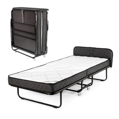 Edward Bed & Bath klappbares Gästebett mit Rollen, 90x200 cm, 14 cm Federkernmatratze (mittelfest), platzsparend, stabil und belastbar, Klappbett, grau anthrazit