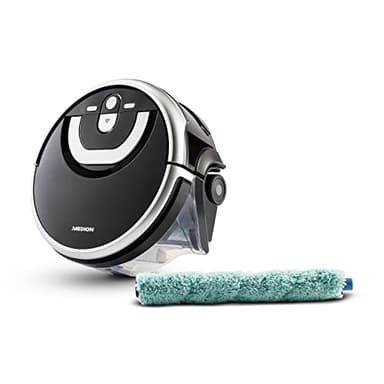 MEDION Wischroboter mit Wassertank (intelligenter Navigation, 80 Min, Bodenreiniger mit Walze für Holzboden Hartboden Parkett, getrennter Schmutzwassertank/Frischwassertank, MD 18379) schwarz