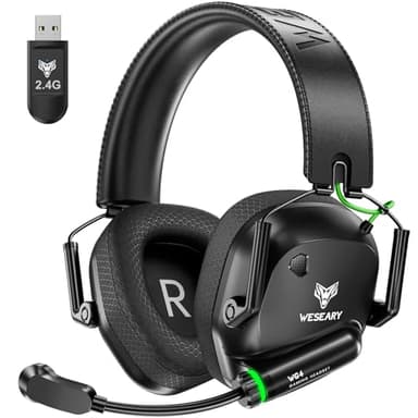 WESEARY WG4 Gaming Headset Wireless, 2,4G Wireless Gaming Headset mit Mikrofon für PS5, PS4, PC, Switch, Mac, Faltbarer Surround Sound Bluetooth Kopfhörer, Über 45 Stunden Akkulaufzeit